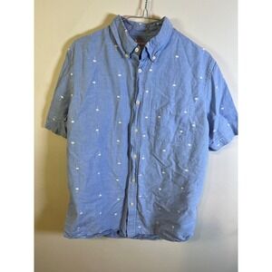 Joe Fresh Mens Button‎ Down Shirt Palm Tree Embroidery Blue Medium